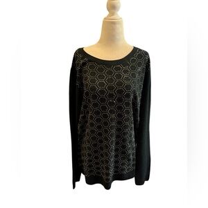 NWT HSN  Joan Boyce 1X Black Sweater with Silver and Black Stones
